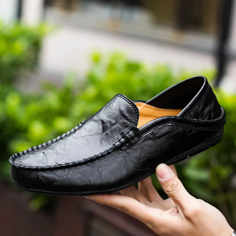 Italian Mens Shoes Casual Luxury Brand Summer Men Loafers Genuine Leather Moccasins Light Breathable Slip On Boat Shoes Jkpudun