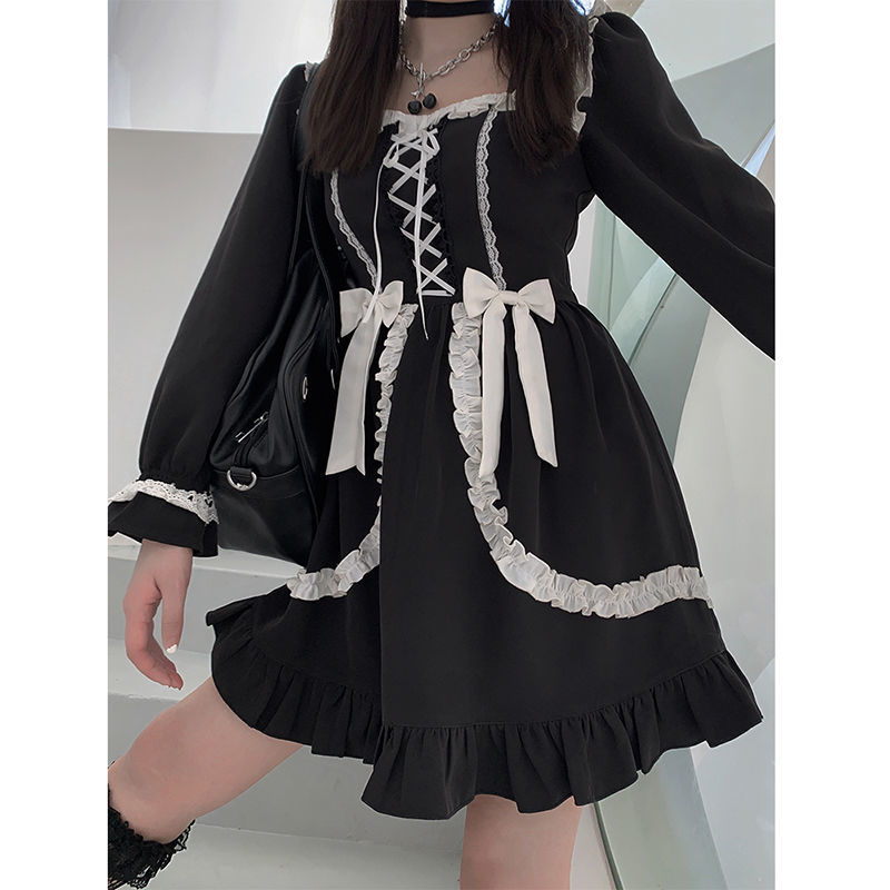 Japanese Lolita Gothic Dress Girl Patchwork Vintage Designer Mini Dress Japan Style Kawaii Clothes Fall Dresses For Women 2021