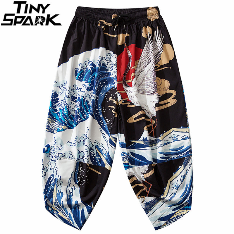 Japanese Sweatpants Joggers Great Wave Crane Print 2023 Hip Hop Mens Streetwear Harajuku Baggy Pants Casual Thin Japan Style