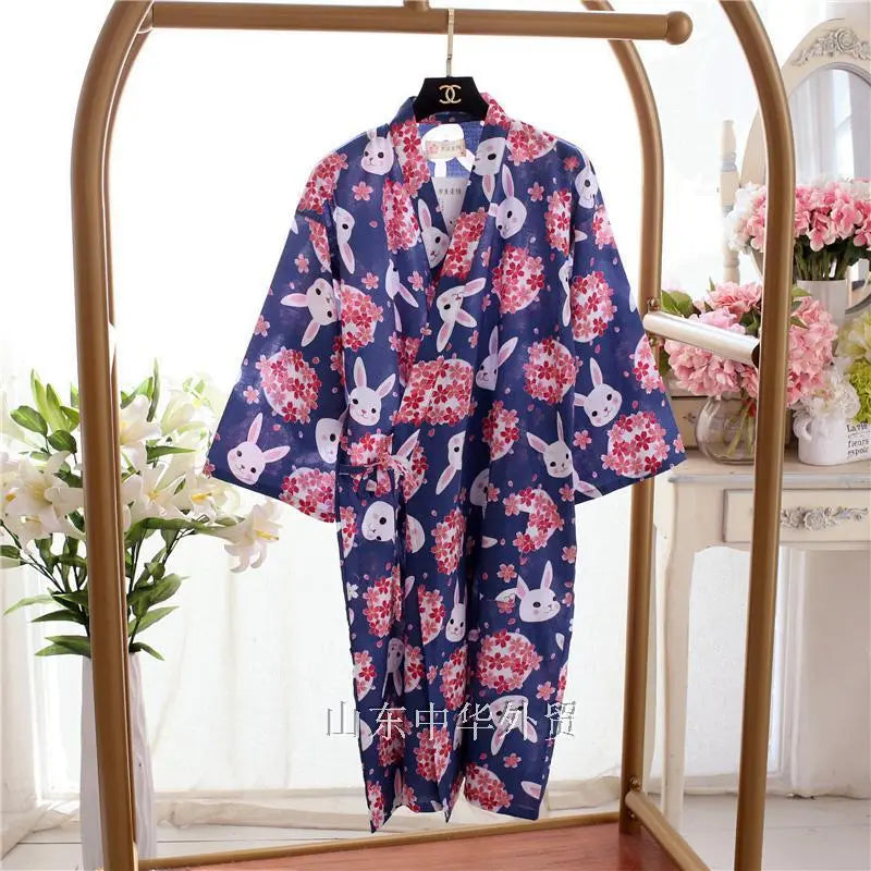 Japanese-Style Kimono Pajamas Summer New 100% Cotton Gauze Pajamas Nightgown Ladies Spa Yukata Homewear Long Pajamas Women