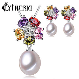Jewelry Sets,Natural Freshwater Pearl Jewelry Gifts Accessories For Women,Pearl Silver Pendant Necklace Stud Earrings Ring Sets