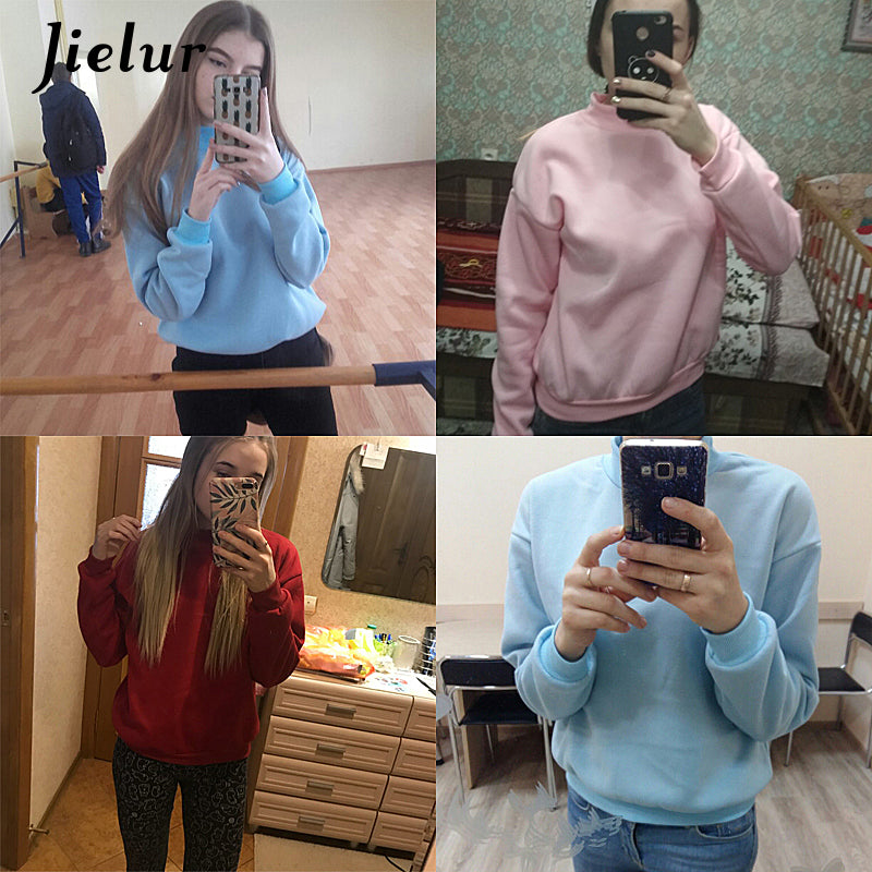 Jielur 9 Solid Colors Harajuku Pink Hoodie Women Fleece Chic Japanese Kpop Sweatshirt Blue Kawaii Sudadera Mujer M-Xxl
