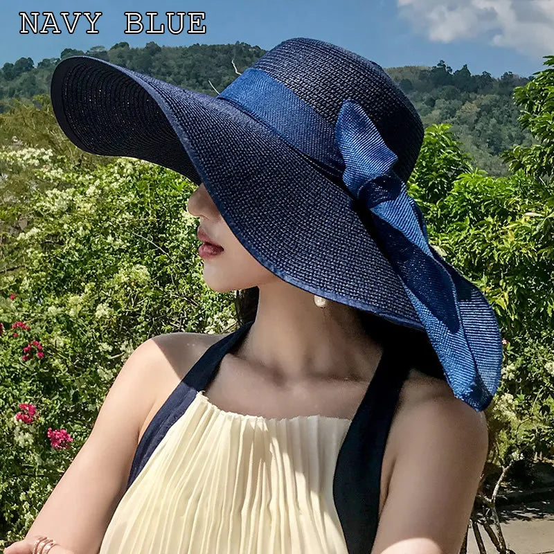 K60 Women'S Hat Summer Beach Big Brim Straw Seaside Sun Hat Travel Women'S Panama Sun Protection Felt Hat Upf 50+ Sun Visor