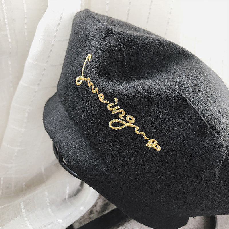 K97 Women Hat Beret Letter Embroidery Four Seasons Japanese British Fashion Retro  Painter Cap Wild Octagonal Hat Casual Hat