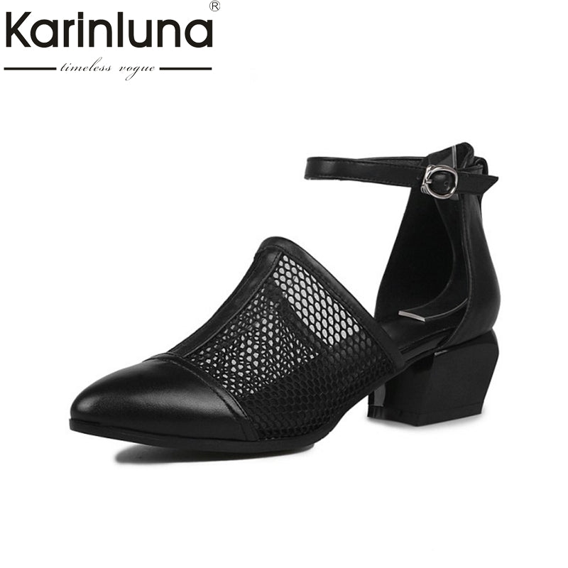 Karinluna 2021 Brand New Size 34-40 Genuine Leather Black Women Shoes Woman Sandals Nature Cow Leather Black Party Shoes