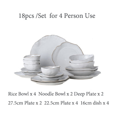 Kinglang 2/4 Person Tableware Set  Nordic Household Ceramics Irregular Shape Dinner Set  Dishes Plate