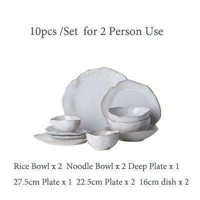 Kinglang 2/4 Person Tableware Set  Nordic Household Ceramics Irregular Shape Dinner Set  Dishes Plate