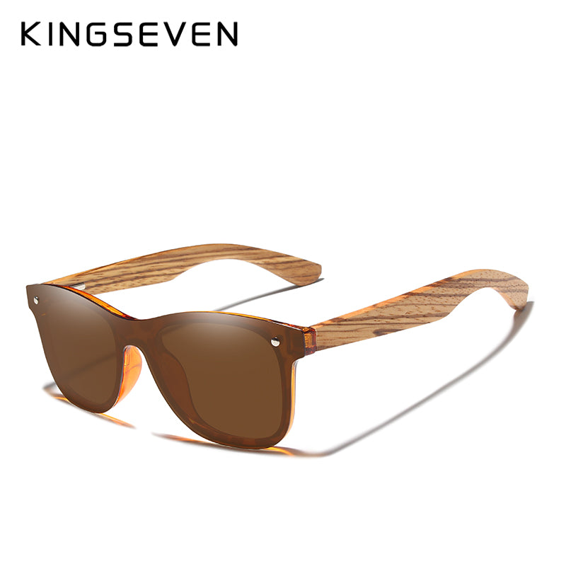 Kingseven 2021 Polarized Square Sunglasses Men Women Zebra Wooden Frame Mirror Flat Lens Driving Uv400 Eyewear