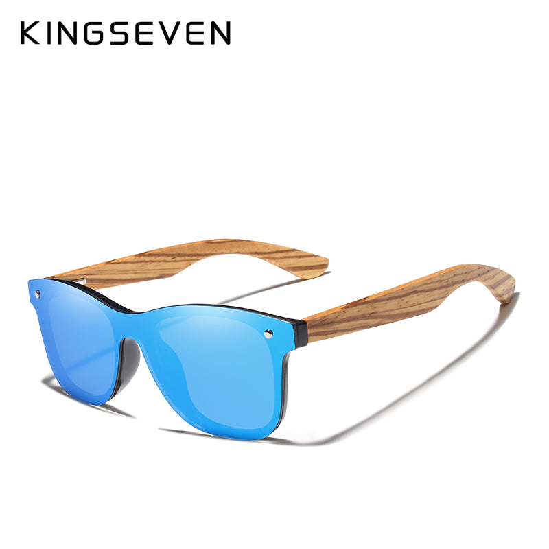 Kingseven 2021 Polarized Square Sunglasses Men Women Zebra Wooden Frame Mirror Flat Lens Driving Uv400 Eyewear