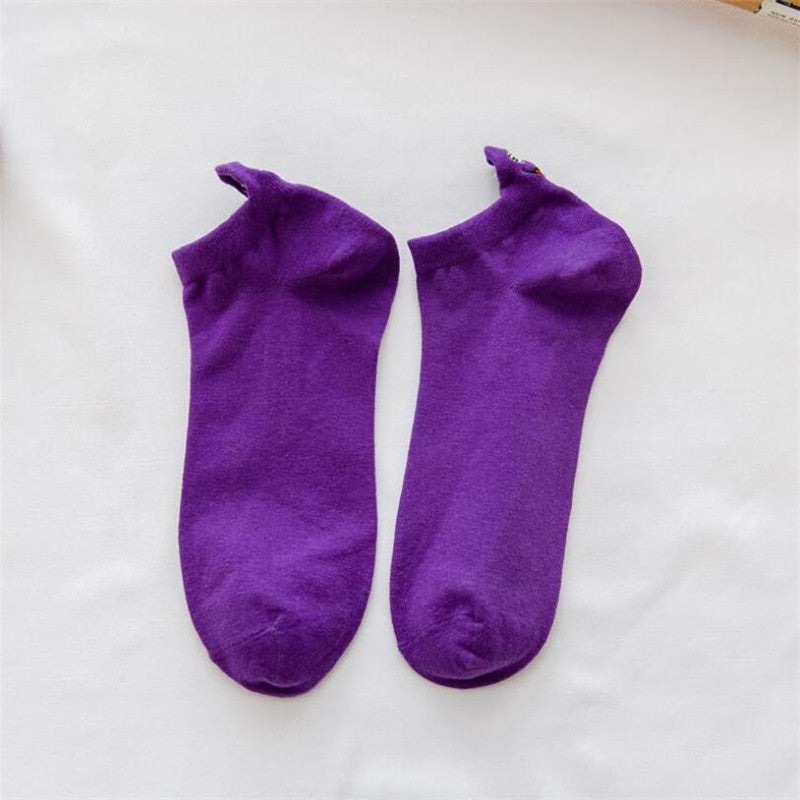 Kawaii Women Embroidery Short Socks Spring Summer Fashion Cartoon Cotton Funny Invisible Socks For Woman Girls
