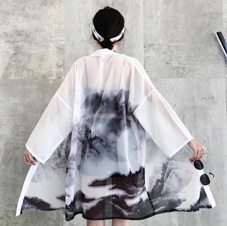 Kimono Cardigan Womens Tops And Blouses Japanese Style Streetwear Female Women Tops Summer 2019 Long Shirt Female Black  Aa4762