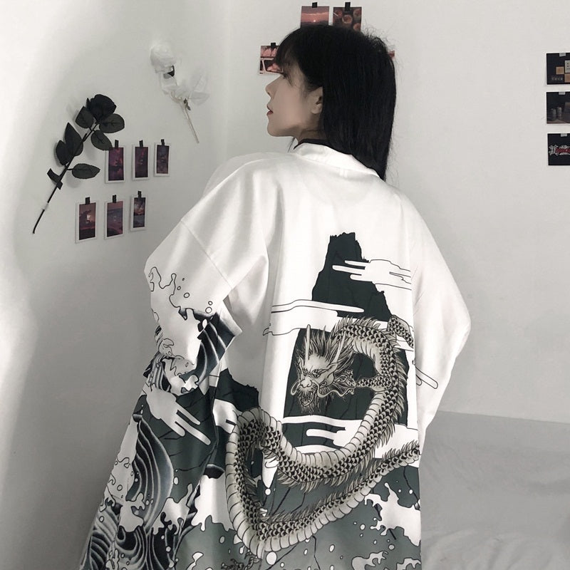 Kimono Cardigan Womens Tops And Blouses Japanese Style Streetwear Female Women Tops Summer 2019 Long Shirt Female Black  Aa4762