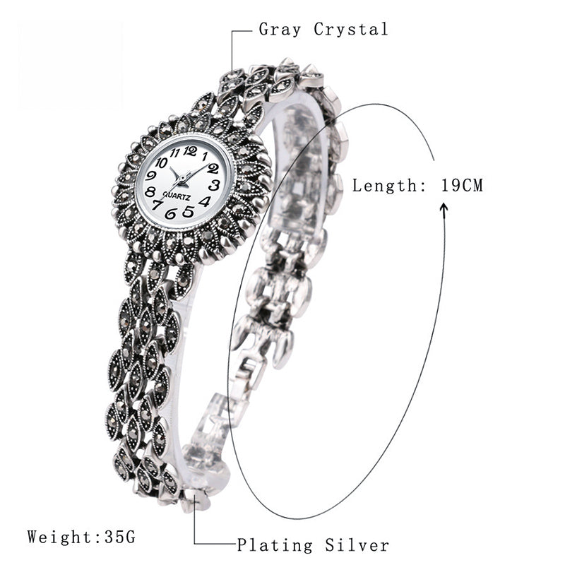 Kinel Fashion Antique Tibetan Silver Quartz Wristwatch Women'S Bracelet Watches Luxury Lady Dress Watches Crystal Jewelry Gifts