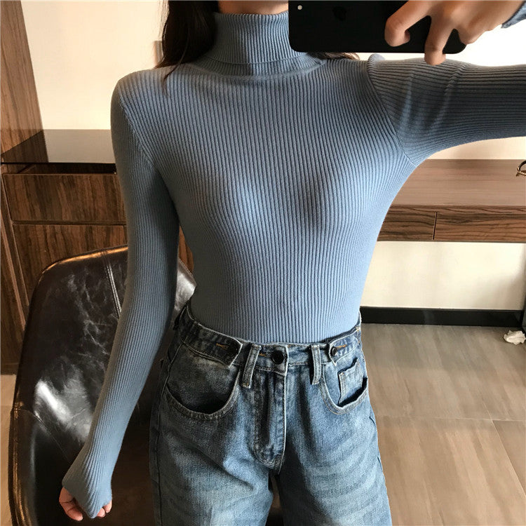 Knitted Women High Neck Sweater Pullovers Turtleneck Autumn Winter Basic Women Sweaters Slim Fit Black