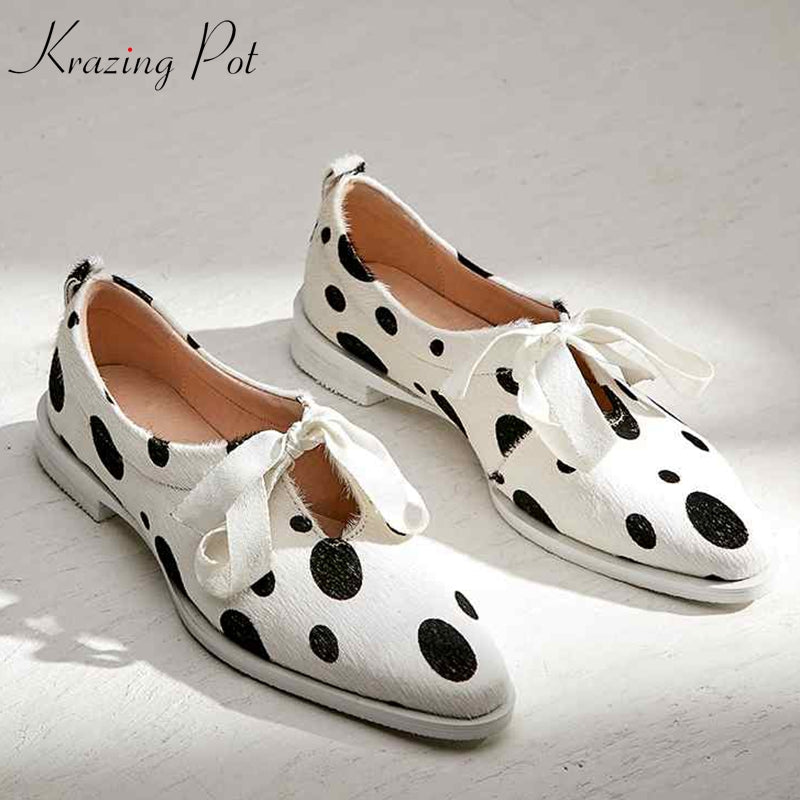 Krazing Pot Horsehair Bowtie Shallow Sweet Lace Up Party Spring Casual Shoes Sweety Round Toe Thick Low Heels Women Pumps L01