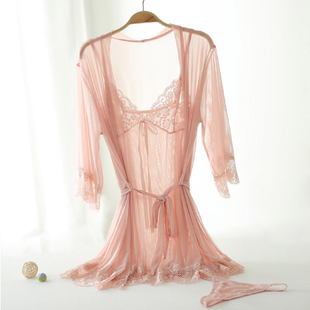 L-U_K Lady Underwear Three Piece Suit Lace Sexy Pajamas Sexy Underwear Perspective Wear Ladies Mesh Gauze Nightdress