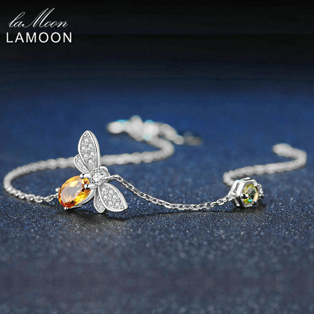 Lamoon Bee Bracelet For Woman Citrine Gemstones Bracelets 925 Sterling Silve 14K Gold Plated Designer Jewelry For Lover Lmhi002