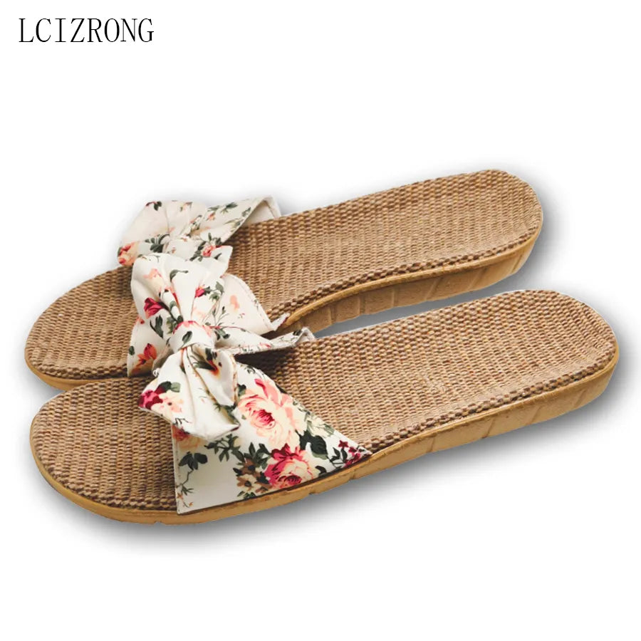 Lcizrong Summer 6 Colors Flax Home Slippers Women Slapping Beach Flip Flops Non-Slip House Female Family Slippers