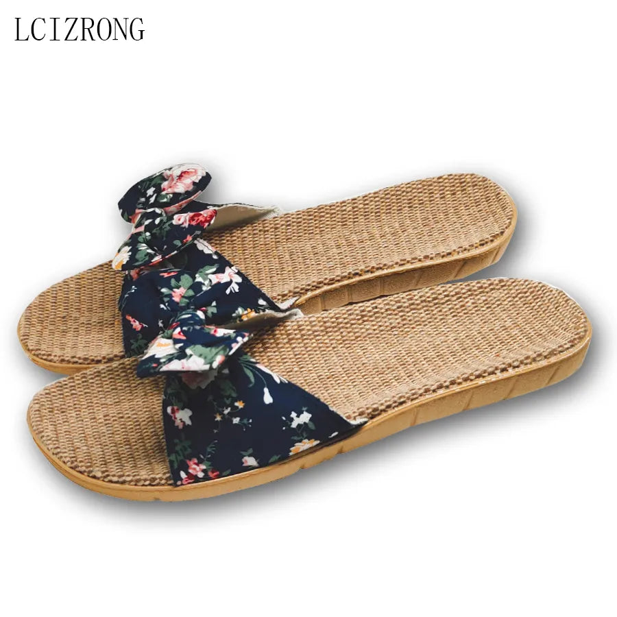Lcizrong Summer 6 Colors Flax Home Slippers Women Slapping Beach Flip Flops Non-Slip House Female Family Slippers