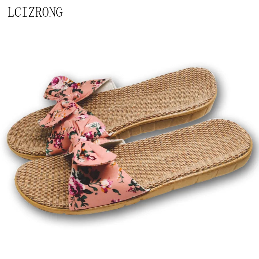 Lcizrong Summer 6 Colors Flax Home Slippers Women Slapping Beach Flip Flops Non-Slip House Female Family Slippers