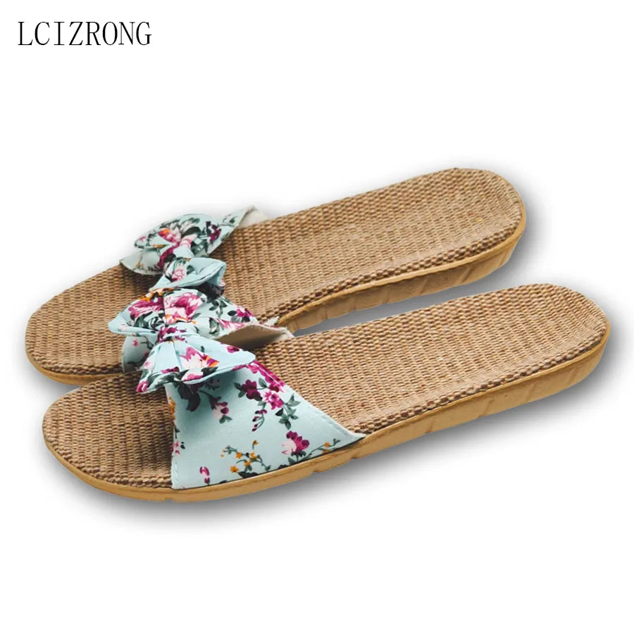 Lcizrong Summer 6 Colors Flax Home Slippers Women Slapping Beach Flip Flops Non-Slip House Female Family Slippers