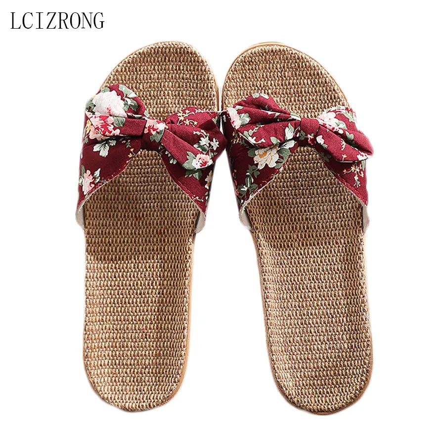 Lcizrong Summer 6 Colors Flax Home Slippers Women Slapping Beach Flip Flops Non-Slip House Female Family Slippers