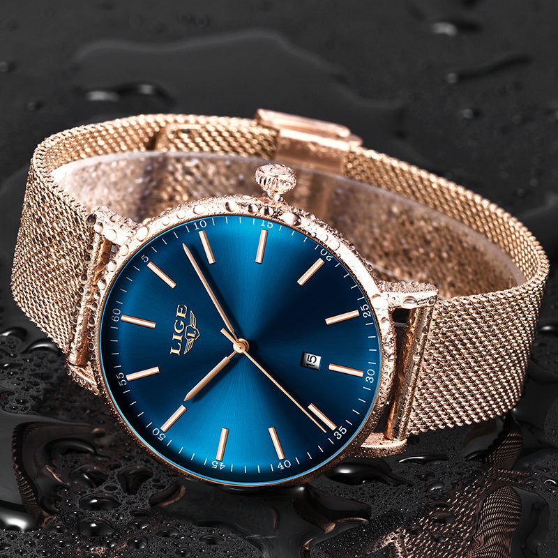 Lige Women Watches Top Brand Luxury Ladies Mesh Belt Ultra-Thin Watch Stainless Steel Waterproof Clock Quartz Watch Reloj Mujer