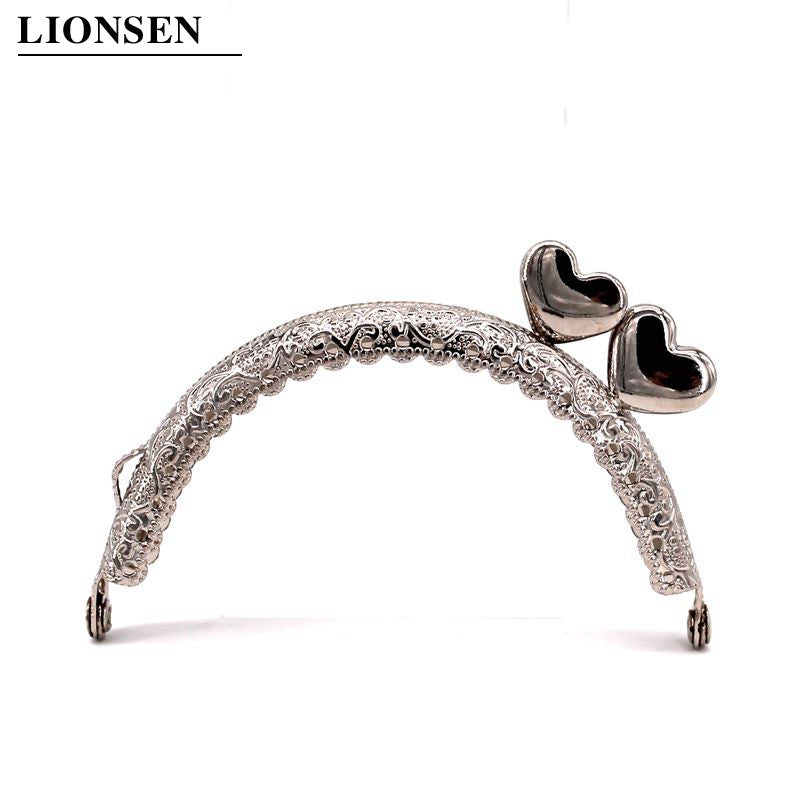 Lionsen 8.5Cm Heart Head Metal Purse Frame Handle For Clutch Bag Coin Kiss Clasp Lock Antique Bronze Hardware Bag Accessory