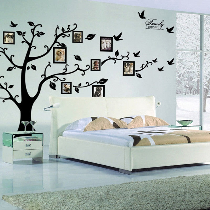 Large 250*180Cm/99*71In Black 3D Diy Photo Tree Pvc Wall Decals/Adhesive Family Wall Stickers Mural Art Home Decor Free Shipping