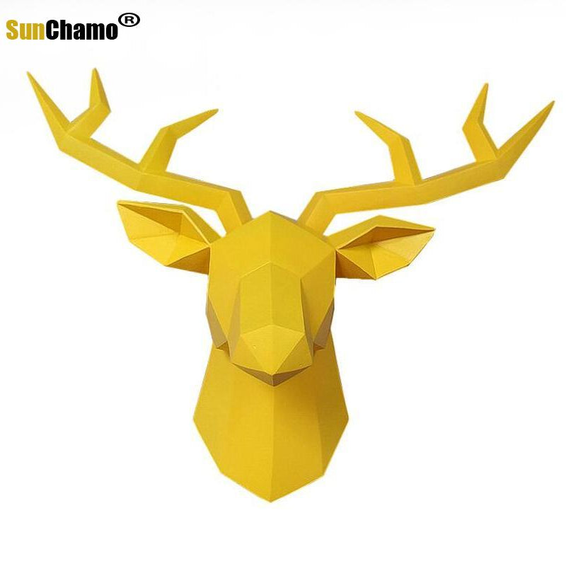 Large Size 4 Color Geometry 3D Animal Deer Head Wall Decoration Resin Skull Decor Creative Modern Art Hanging Statue Decore