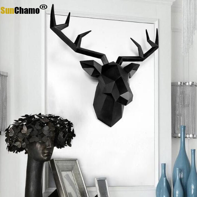 Large Size 4 Color Geometry 3D Animal Deer Head Wall Decoration Resin Skull Decor Creative Modern Art Hanging Statue Decore