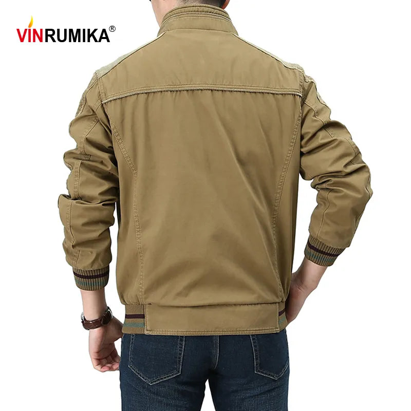 Large Size M-5Xl 2023 Autumn Europe Mens Classic Brand Good Quality 100% Cotton Khaki Jackets Man Spring Black Blue Jacket Coat