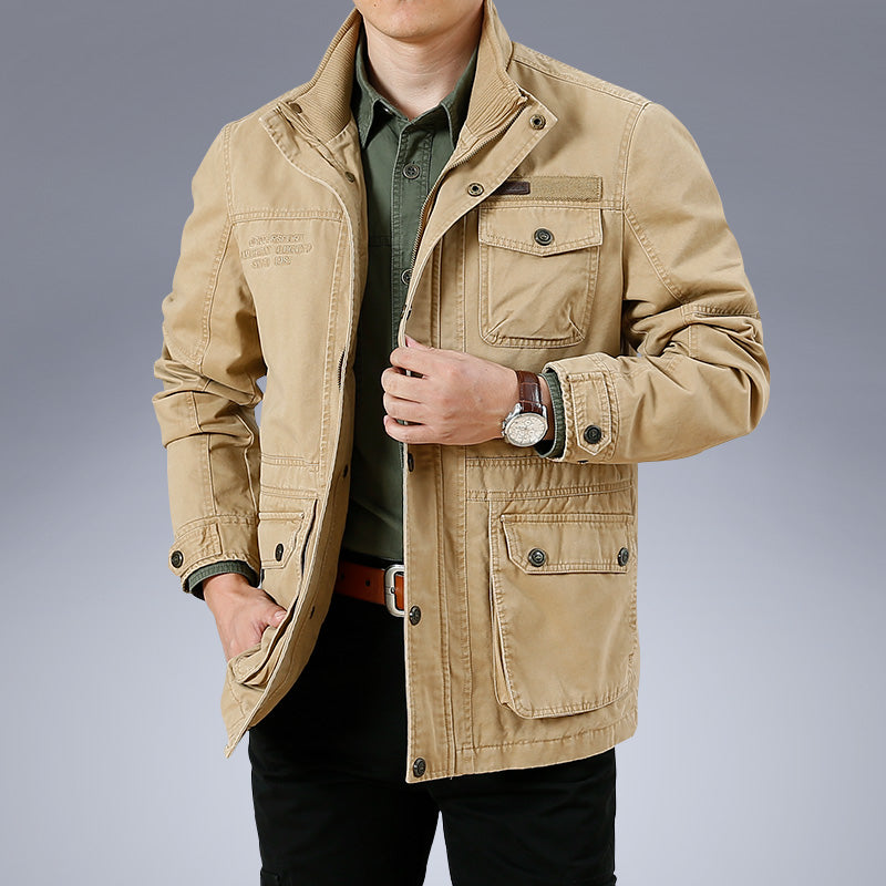 Large Size M-6Xl 2022 Spring Autumn Men'S Military Casual Style 100% Cotton Khaki Loose Mid-Length Jacket Coat Man Black Jackets