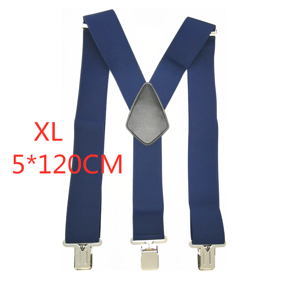 Large Strong Clips On Men Suspenders Unisex Braces 50Mm Wide 5 Solid Color High Elastic Adjustable Suspender Belt For Heavy Work