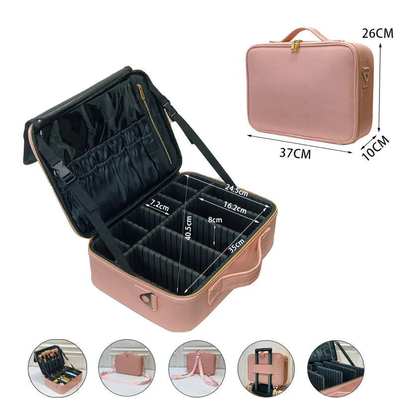 Leather Clapboard Cosmetic Bag Professional Make Up Case Large Capacity Storage Handbag Travel Insert Toiletry Makeup Bag