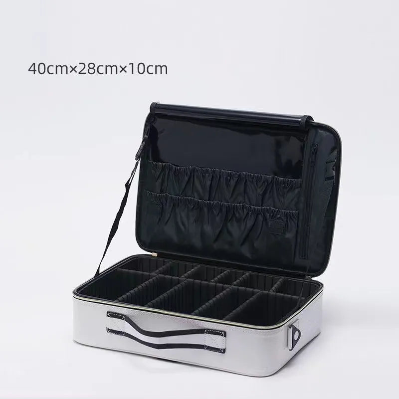 Leather Clapboard Cosmetic Bag Professional Make Up Case Large Capacity Storage Handbag Travel Insert Toiletry Makeup Bag