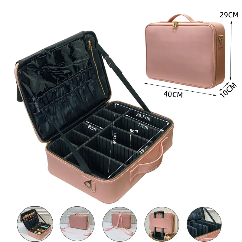 Leather Clapboard Cosmetic Bag Professional Make Up Case Large Capacity Storage Handbag Travel Insert Toiletry Makeup Bag