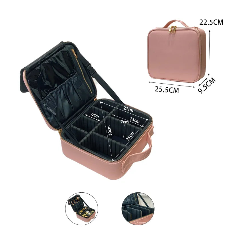 Leather Clapboard Cosmetic Bag Professional Make Up Case Large Capacity Storage Handbag Travel Insert Toiletry Makeup Bag