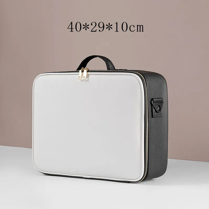 Leather Clapboard Cosmetic Bag Professional Make Up Case Large Capacity Storage Handbag Travel Insert Toiletry Makeup Bag