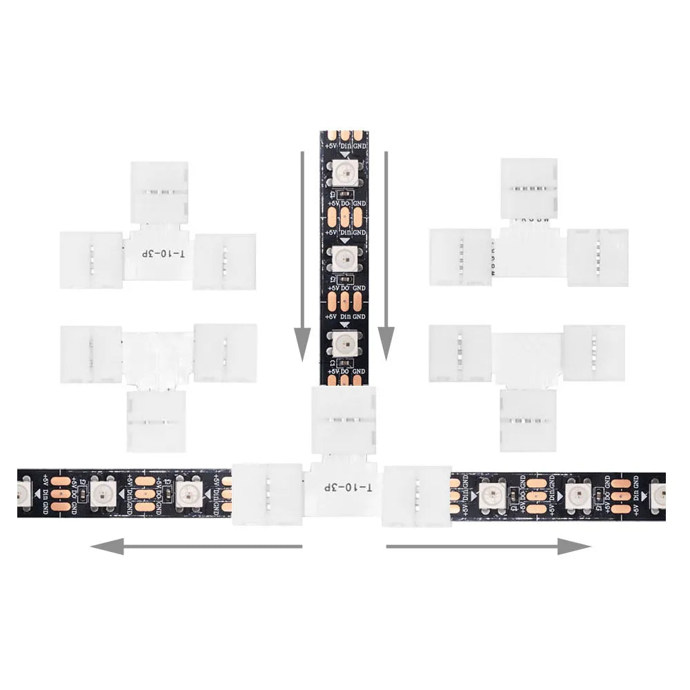 Led Strip Connector 2/3/4/5Pin Corner 10Mm T/L/X Shape Free Soldering Easy Use For Rgb Led Lights Ws2811 Ws2812B 3528 5050 5630