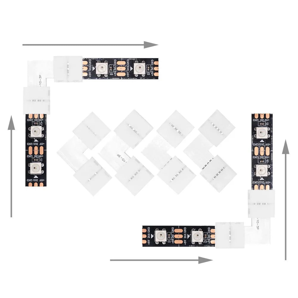 Led Strip Connector 2/3/4/5Pin Corner 10Mm T/L/X Shape Free Soldering Easy Use For Rgb Led Lights Ws2811 Ws2812B 3528 5050 5630