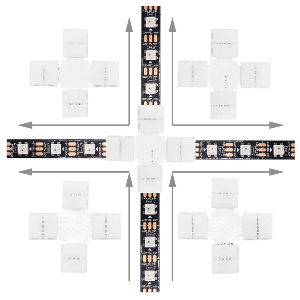 Led Strip Connector 2/3/4/5Pin Corner 10Mm T/L/X Shape Free Soldering Easy Use For Rgb Led Lights Ws2811 Ws2812B 3528 5050 5630