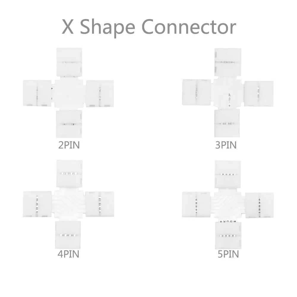 Led Strip Connector 2/3/4/5Pin Corner 10Mm T/L/X Shape Free Soldering Easy Use For Rgb Led Lights Ws2811 Ws2812B 3528 5050 5630