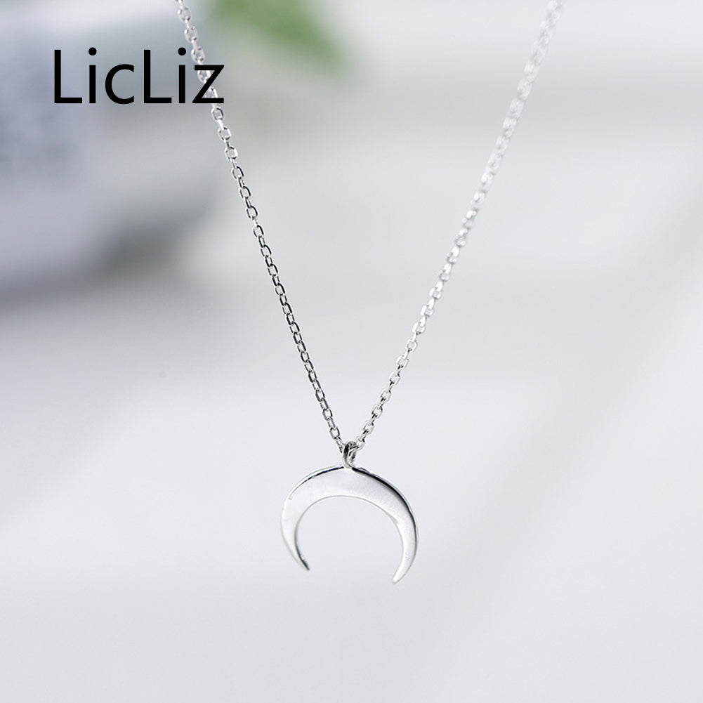 Licliz 925 Sterling Silver Zircon Diamond Moon Pendant Necklaces For Women Bar White Gold Link Chain Chocker Jewelry Ln0192
