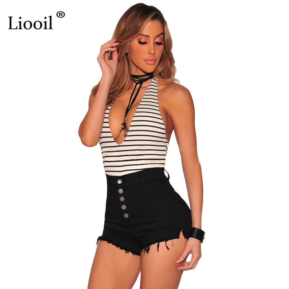 Liooil Black White Red Denim Shorts 2021 Cotton High Waisted Button Pockets Skinny Women Shorts Summer Sexy Jean Shorts