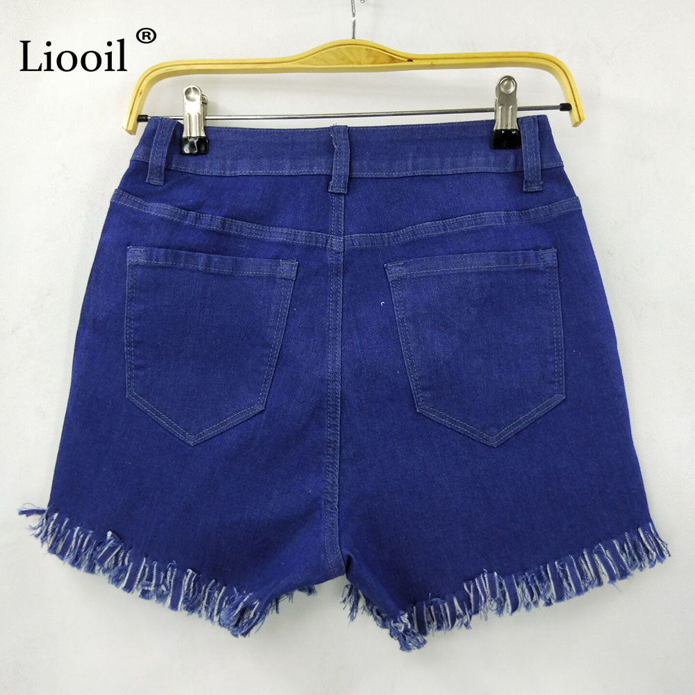 Liooil Black White Red Denim Shorts 2021 Cotton High Waisted Button Pockets Skinny Women Shorts Summer Sexy Jean Shorts