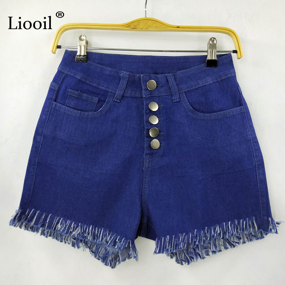 Liooil Black White Red Denim Shorts 2021 Cotton High Waisted Button Pockets Skinny Women Shorts Summer Sexy Jean Shorts