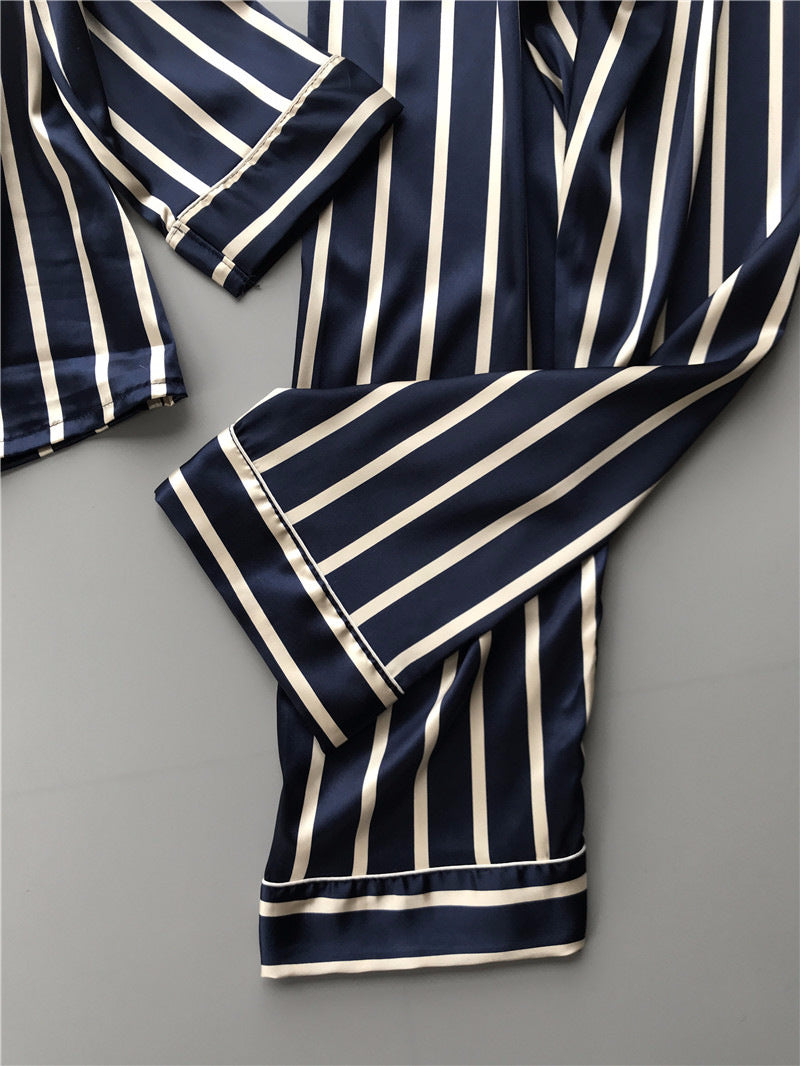 Lisacmvpnel Fashion Women Vertical Stripe Rayon Pajama Set Loose Leisure Spring Pajamas