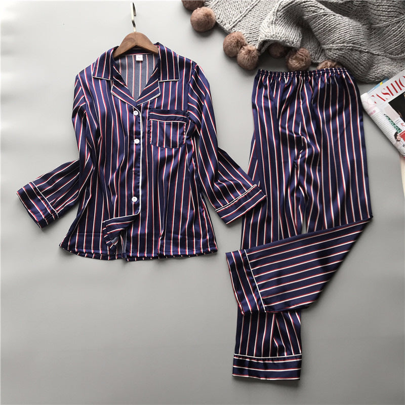 Lisacmvpnel Fashion Women Vertical Stripe Rayon Pajama Set Loose Leisure Spring Pajamas