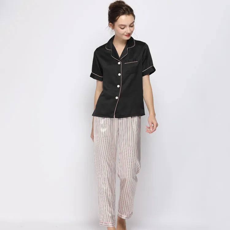 Lisacmvpnel Spring New Pajamas Woman Silk Suit Short Sleeve Trousers Loose High Archives Sleepwear